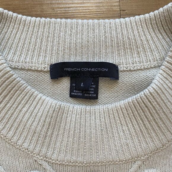 French Connection L Cropped Bobble-Stitch Knit Sweater Cream Cottage Preppy Chic - Picture 12 of 16